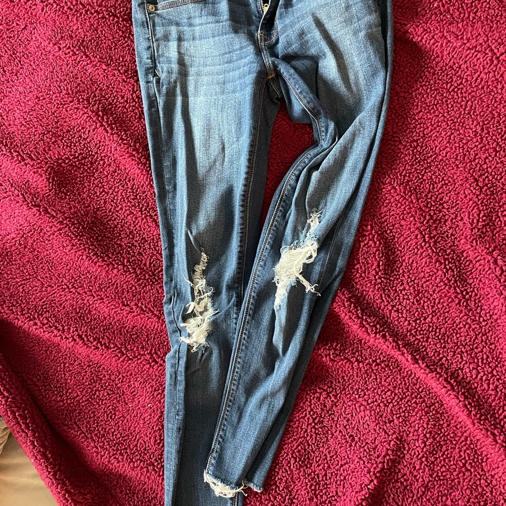 EXPRESS JEANS ANKLE LEGGING MID RISE SIZE 4 RIPS